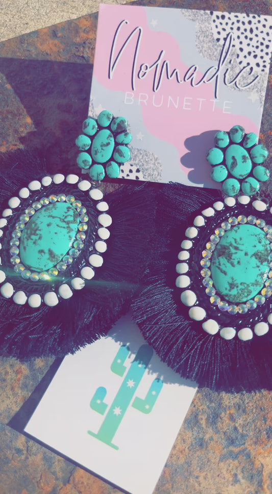 The Marlene Concho Earrings-  Turquoise and Black