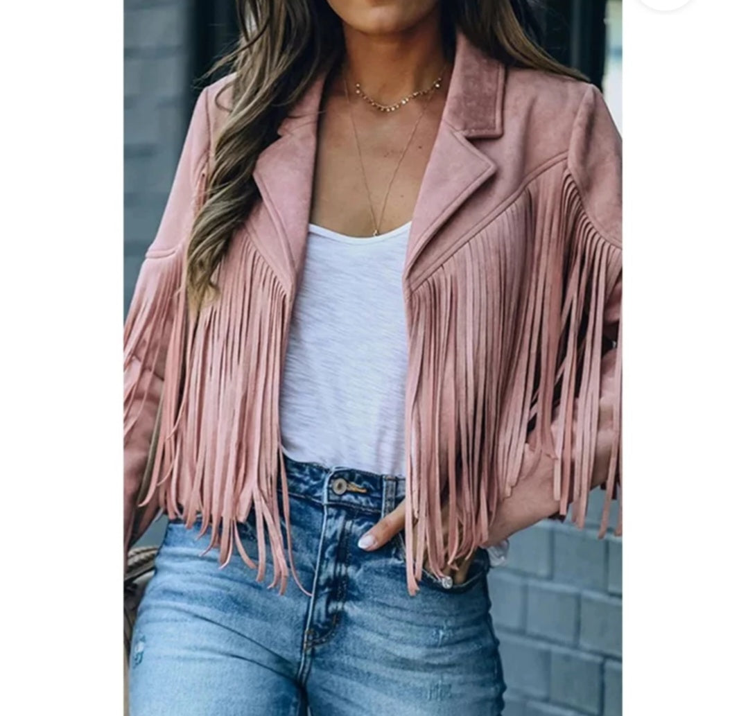 The Deming Fringe Jacket-Pink