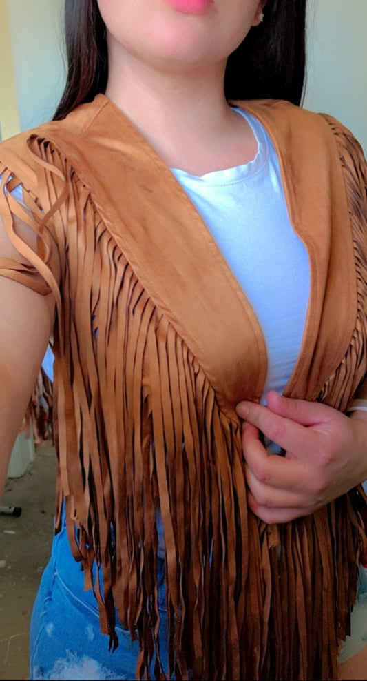 Taos Fringe Vest- Brown