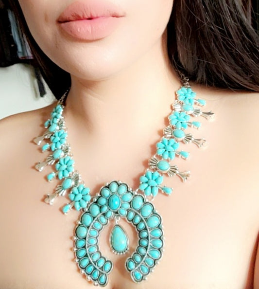 Squash Blossom Turquoise/ Red Necklace