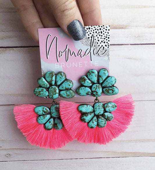 The Abbigails  Earrings- Turquoise and Pink