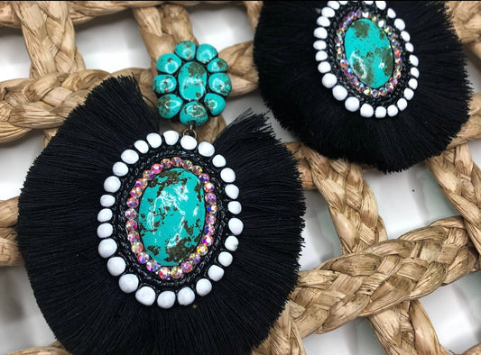 The Marlene Concho Earrings-  Turquoise and Black